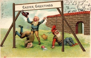 Gnomes Easter Greetings Vintage Postcard - Picture 1 of 2
