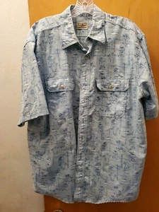 LL Bean Mens Large Nylon Polyester short sleeve button front fishing shirt 0XQ42 - Picture 1 of 5