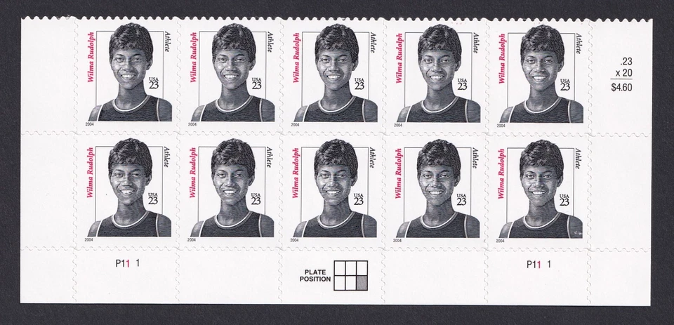 Scott #3422 Wilma Rudolph Plate Block of 10 Stamps - MNH P#11-1 - Image 1 of 1