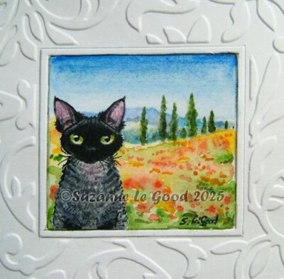Devon Rex cat art Tuscany painting framed original hand painted Suzanne Le Good - Image 1 of 3