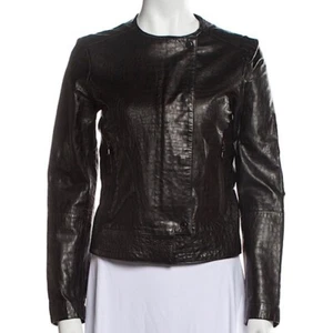 J Brand Croc Embossed Lamb Leather Moto Jacket Black Small - Picture 1 of 13