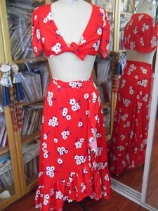 De Colección Principios de los 60 70 2 Piezas Corbata Frontal Volantes Falda Poliéster Estampado Rojo Blanco S - Imagen 1 de 17