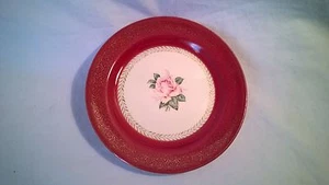 Homer Laughlin Lady Stratford Dessertteller 6 3/8" Rosa Rose Dunkelrot Goldrand - Bild 1 von 8