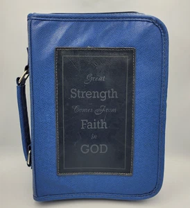 Bible Cover Size Large Zipper Medium Blue Color Great Strength Patch Vinyl READ - Imagen 1 de 18