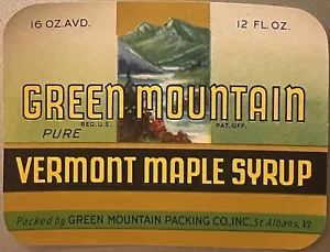 Antique Vintage 1930s Green Mountain Vermont Maple Syrup Label, St. Albans, VT - Picture 1 of 2