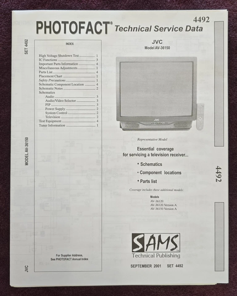 Sams Photofact 4492 Service Manual for JVC AV-36150, AV-36120 - Image 1 of 1