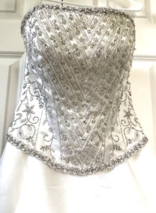 ALLURE Bridals Strapless White Wedding Dress Sz XS S Train Beads Crystals - Picture 1 of 24