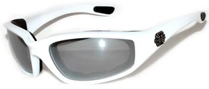 Choppers Wind Resistant Sunglass Foam Padded Motorcycle Riding White Silver Lens - Picture 1 of 2