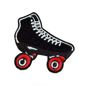 Retro Roller Skate Embroidered Iron-On Patch – Black and Red Quad Skate Design - Picture 1 of 2