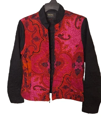 Dana Buchman Red Pink Black Paisley Quilted Jacket Zip Up Boho Women's Size 8 - Image 1 of 4