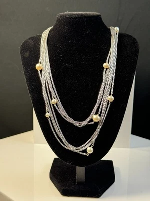 Collar David Yurman Multi-Hebra 34" Perla Plata de Ley 57g con Bolsa DY Foto 1 de 4