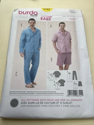 Burda Style Pattern 6741 Mens Pajamas -Top w/Sleeve Opts & Pants or Shorts 38-48 - Image 1 of 2