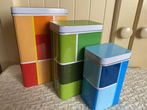 Ikea Retro Burkset 80tal Metall Vorratsdosen Kanister geometrisch 3er Set - Bild 1 von 24