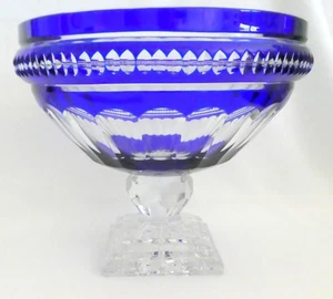 Bohemian Cut to Clear Cobalt Pedestal Centerpiece Bowl DZYR Lead Crystal 10 1/4" - Picture 1 of 13