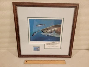 Sello de trucha salmón del gran lago de Wisconsin 1986 firmado Therese Randall edición limitada - Imagen 1 de 3