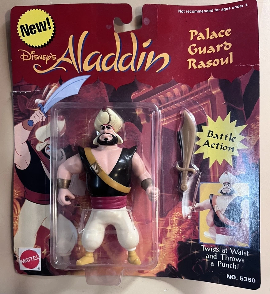 Figura de acción Palace Guard Rasoul Disney's Aladdin 1993 Mattel 5" sin usar, en caja muy rara Foto 1 de 4