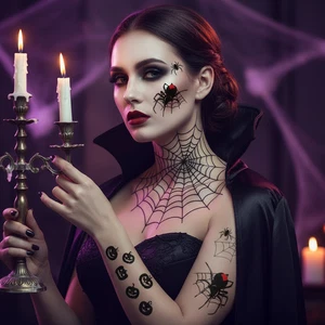 Halloween Temporary Tattoos with Spooky Spiders Pumpkin Face Black Widow Spider - Picture 1 of 3