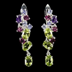 925 Sterling Silver Earrings Oval Peridot 6x4mm Amethyst Rhodolite Gemstone - Picture 1 of 13