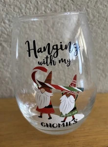 Stemless Tumbler/Wine Glass  Christmas Hanging  With My Gnomies Gnome - Picture 1 of 4