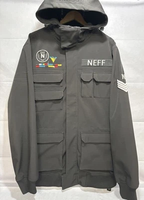 NEFF Chaqueta Hilos Para Hombre Mediana Cremallera Completa Sarge Abrigo Capucha Bolsillos Parche Negro Foto 1 de 4