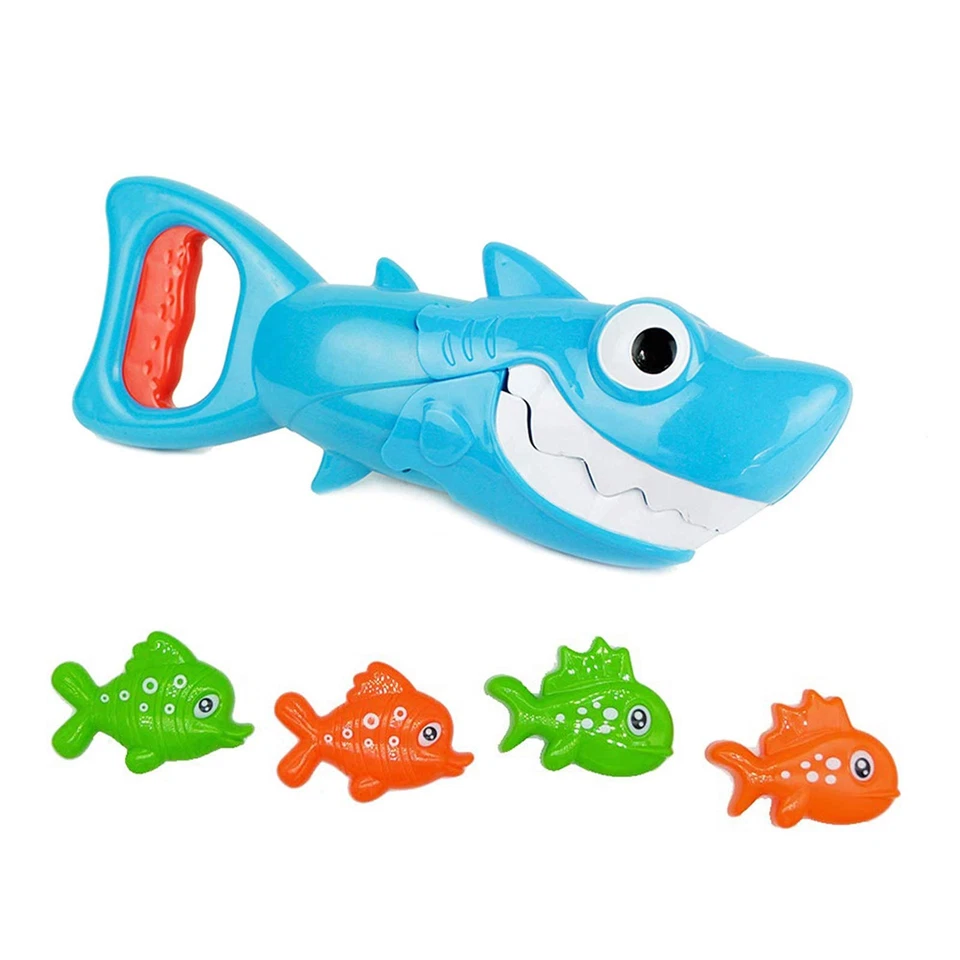 Blue Shark GRABBER Baby Toddler Kid Bath Swim Game Play Interactive & 4 Fish Toy