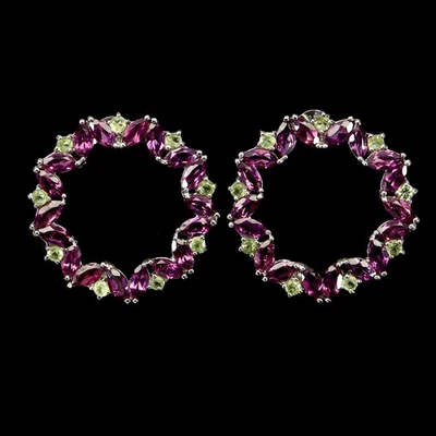 925 Sterling Silber Ohrringe Marquise Rhodolith Peridot Natürlich Edelstein - Bild 1 von 4