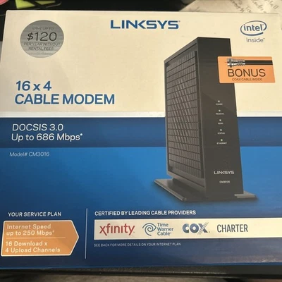 Linksys CM3016 16x4 Cable Modem - New & Sealed - DOCSIS 3.0 - up to 686 Mbps - Image 1 of 4