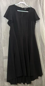 Lane Bryant schwarzes Kleid 16 Flatterärmel Reißverschluss hinten angenähter Gürtel hoher/lo-Saum - Bild 1 von 7