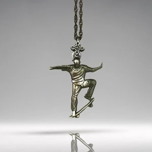 Skateboard Pendant – Vintage Style 925 Silver Sports Necklace for Skaters - Picture 1 of 13