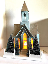 VIN. 2009 TARGET LARGE BLUE GLITTER VILLAGE CHURCH LIGHT UP Christmas Decor