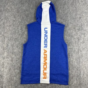 Under Armour Hooded Tank Top Youth L Blue Orange Sleeveless Spell out Sweatshirt - Picture 1 of 8