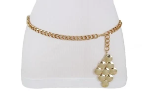 Women Gold Metal Chain Chunky Hip Waist Fashion Belt Greaps Retro Buckle XS S M - Picture 1 of 12