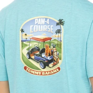 Tommy Bahama Paw 4 Course Mens Hummingbird Blue Graphic Cotton T-Shirt $50 - Picture 1 of 2