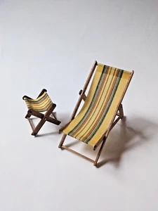 Dollhouse Miniature Folding Beach Patio Outdoor Chaise Lounge Furniture Vintage - Picture 1 of 8