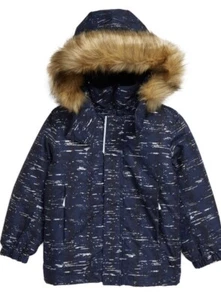 Reima Boys Sprig Pattern Winter Coat with Detachable Faux Fur Trim Hood Size 7Y - Picture 1 of 10