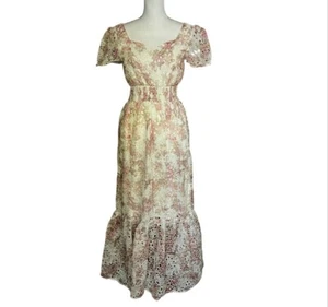 Solitär Blumen Maxikleid bestickt Ösen Spitze Pastell S Landhaus Kokette - Bild 1 von 7