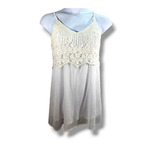 Charming Charlie Dress Medium Ivory Floral Crochet V-Neck Sundress Bohemian - Picture 1 of 18