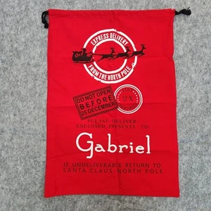 Weihnachten Urlaub Canvas Geschenktüte Sack wiederverwendbar Kordelzug GABRIEL rot 19x27 Spielzeug - Bild 1 von 6