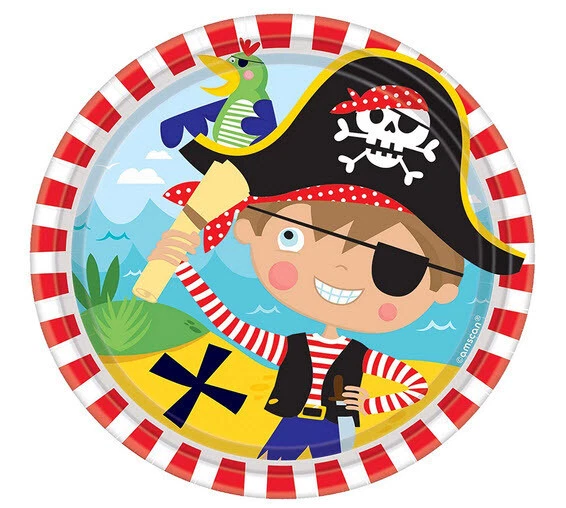 LITTLE PIRATE Happy Birthday Party supplies Dessert/Cake PAPER PLATES 8pcs 7inch - Image 1 of 1