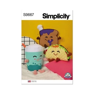 Simplicity SEWING PATTERN S9667 Plush Taco, Toast & Bubble Tea - Picture 1 of 4
