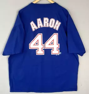 NWOT Vintage Majestic MLB Atlanta Braves Hank Aaron #44 Jersey T Shirt Size XXL - Picture 1 of 6