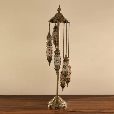 7 Large Oblong Globes Mosaic Glass Multicolor Turkish Moroccan Style Floor Lamp - Image 1 of 4