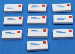 LEGO - 10 Fliesen 1x2 weiss bedruckt Briefumschlag und -marke / 3069bp01 NEUWARE - Bild 1 von 1