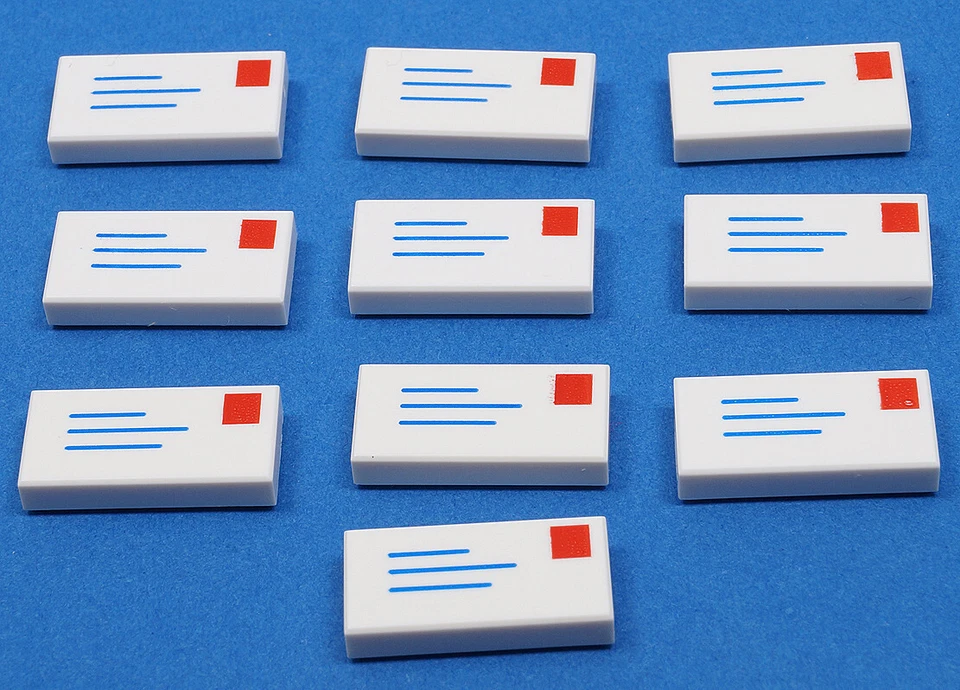 LEGO - 10 Fliesen 1x2 weiss bedruckt Briefumschlag und -marke / 3069bp01 NEUWARE - Bild 1 von 1