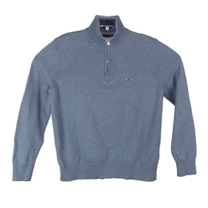 Tommy Hilfiger Sweater Blue Quarter-Zip Men Size M Long-Sleeve Mock Neck - Picture 1 of 9