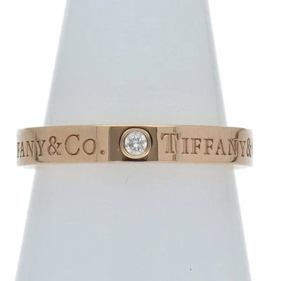 TIFFANY&Co. Anillo banda plana 3 diamantes (#9) oro rosa 18K USADO Foto 1 de 4