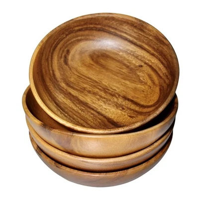 Juego de ensaladeras de madera - 4 cuencos de madera de acacia de 7" para servir y ensaladas Foto 1 de 4