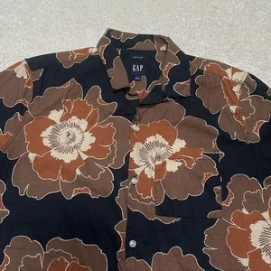 Gap Camp Button Up Hemd Herren Large braun Blumen Hawaiihemd Leinen - Bild 1 von 9