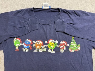 M&M's Shirt Mens Medium Navy Long Sleeve Christmas Santa Graphic Crewneck Tee - Image 1 of 4