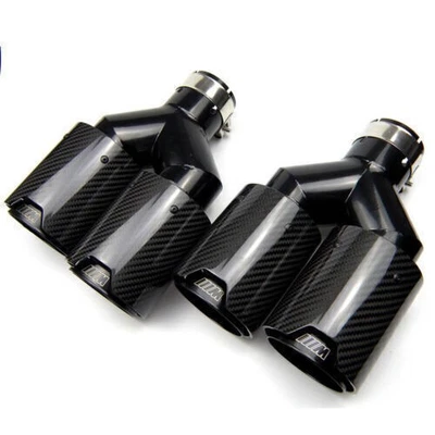 Dual For Bmw 63mm In 101mm Out Car Carbon Fiber Exhaust Twin End Tips Tail Pipe - Image 1 of 4